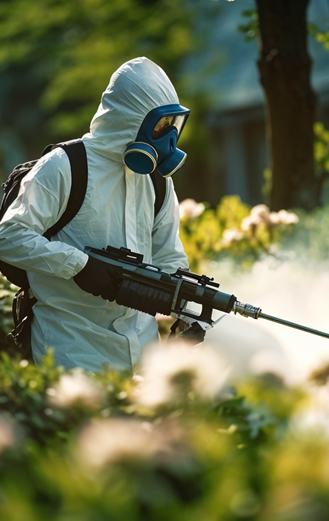 Professional lawn care team working on a green residential lawn providing landscaping and lawn maintenance services