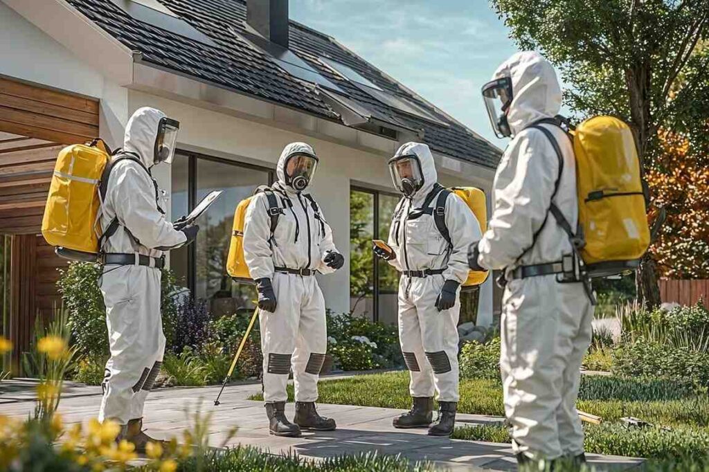 Professional lawn care service showing maintained green lawn and landscaping work in residential property