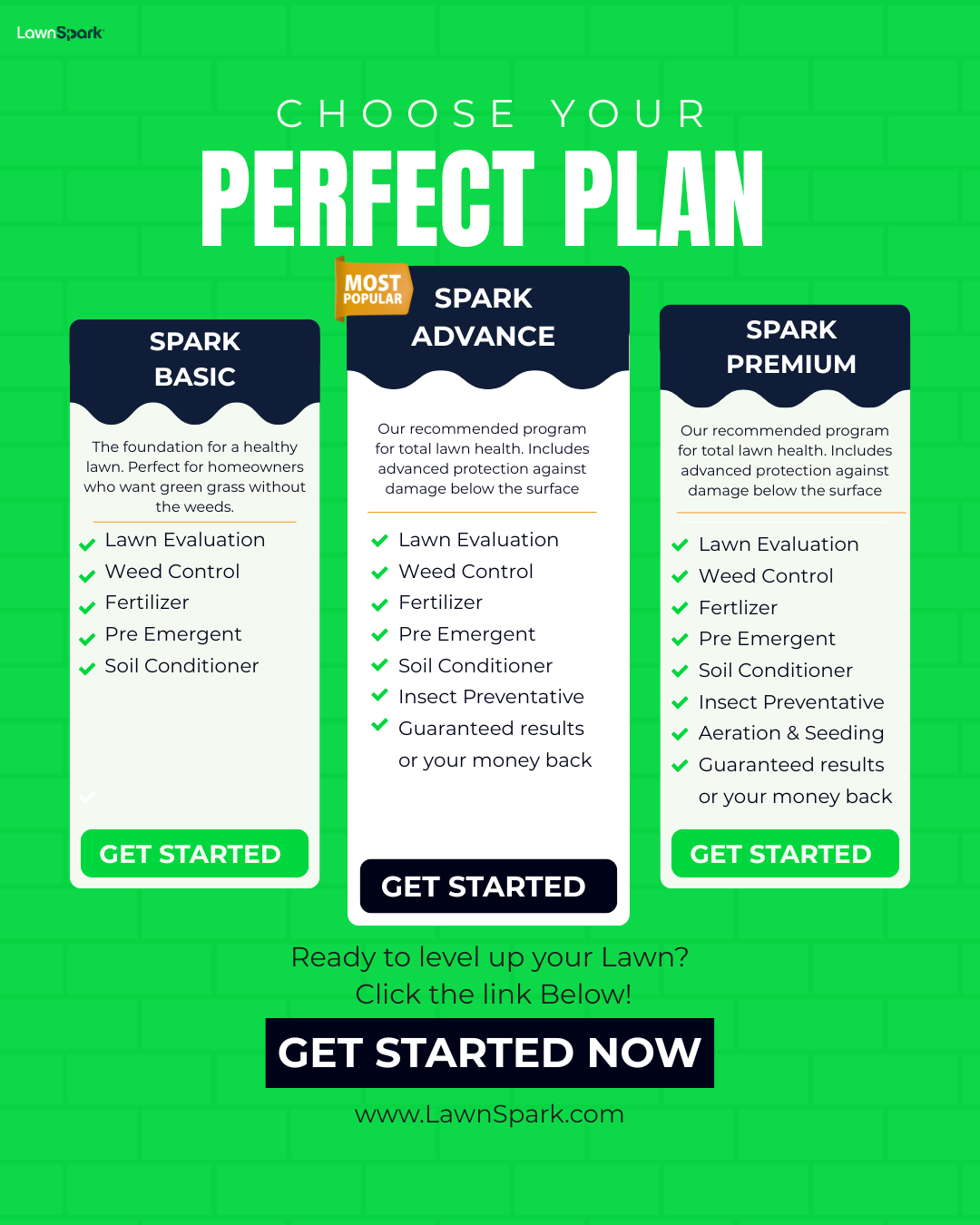 Lawn care pricing plans showing lawn maintenance and landscaping service packages and pricing table