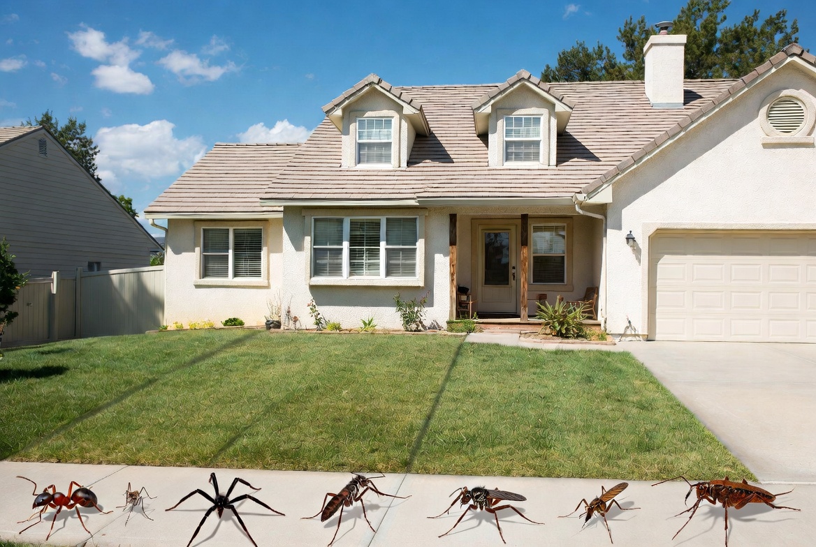 Common outdoor pests near a residential home lawn and foundation highlighting need for perimeter pest control in Oklahoma City