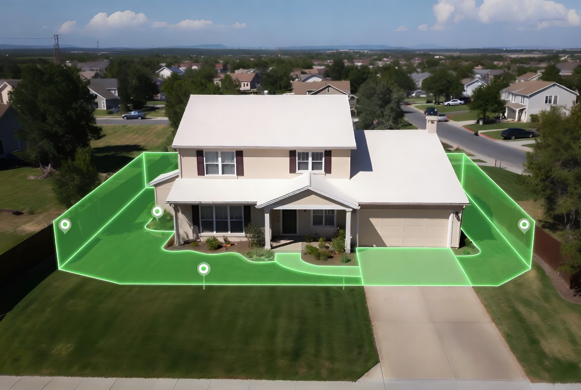 Perimeter pest control barrier applied around a residential home in Oklahoma City to protect lawn, foundation, and outdoor areas from pests